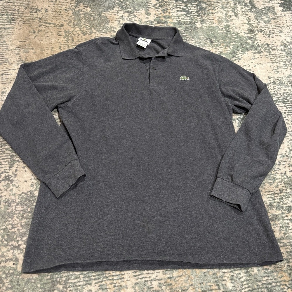 Vintage Lacoste‎ Polo Shirt Mens 2XL Gray Long Sleeve Cotton Croc Logo